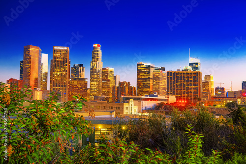 View of the Downtown of LA in the evening  night time.