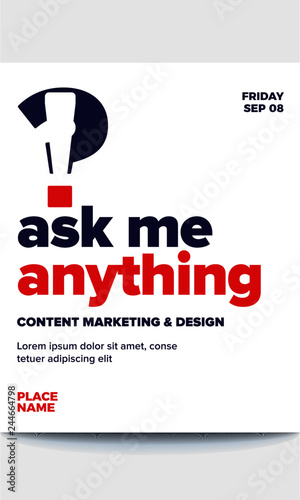 Ask Me Anything. AMA Session. Modern AMA Design Template for Business and Corporate talk for website/ banners/poster/flyer/blog promotions. . Team discussion concept