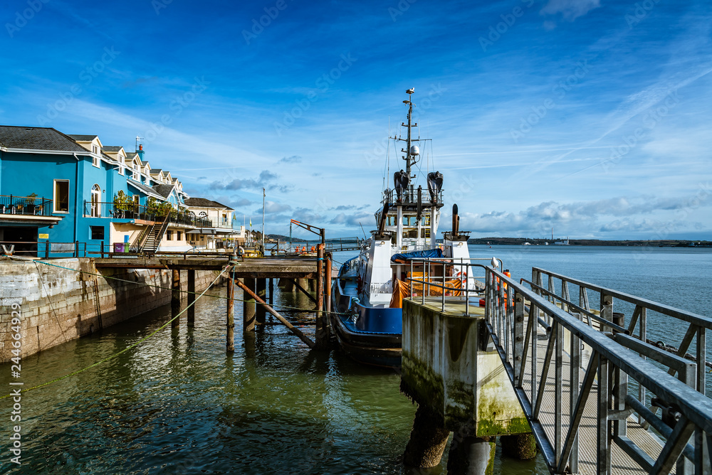 Tugboat moored in the harbour of Cobh