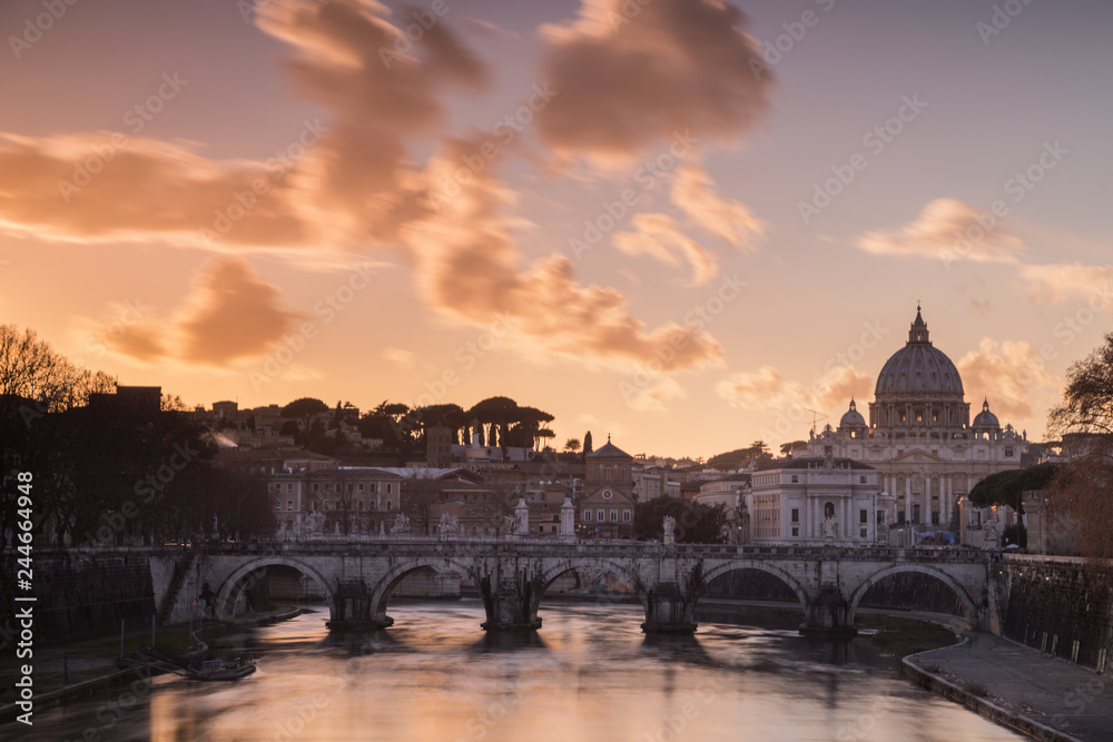 Naklejka premium Sunset in Rome with the Vatican and the Tiber river. Rome, Lazio, Italy