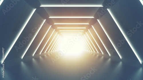 Futuristic tunnel with fluorescent lights 3D render