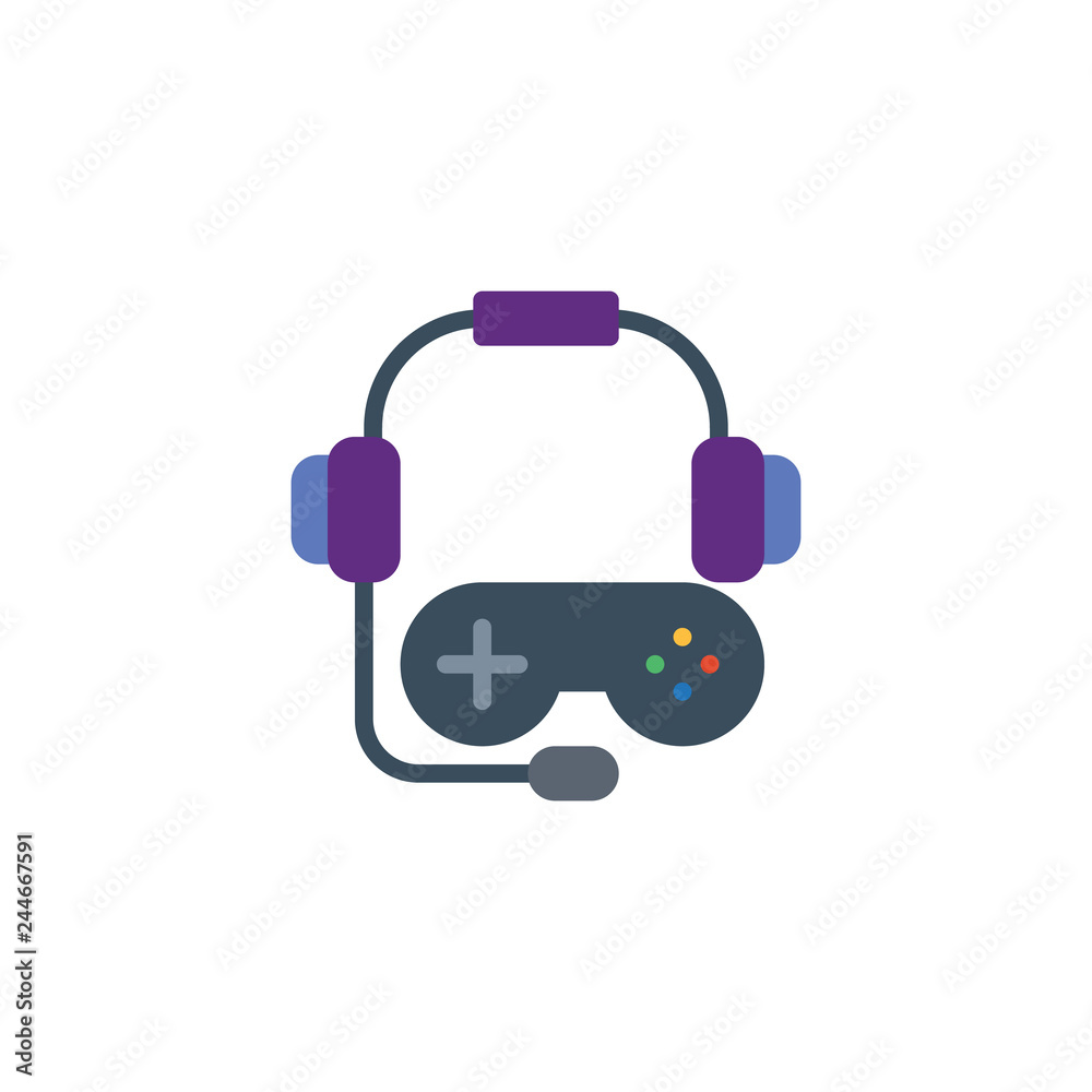 Gaming controller and headphones flat icon, vector sign, colorful pictogram  isolated on white. Headset and joystick symbol, logo illustration. Flat  style design Stock Vector | Adobe Stock