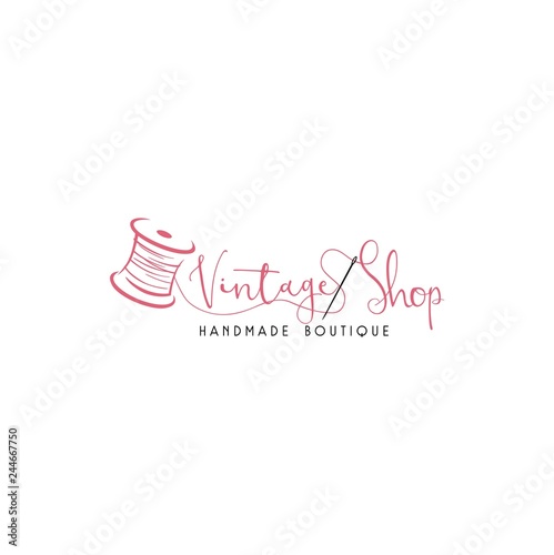 Tailor Sewing Vintage, Needle, Yarn, Fashion, Retro Logo Template Vector Design