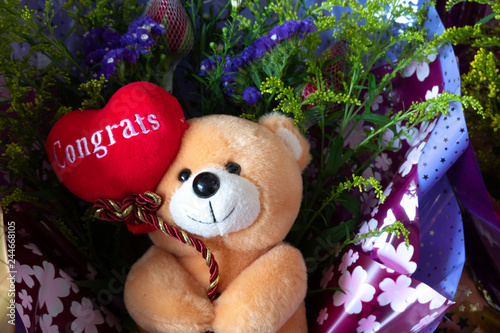 Teddy bear for congratulation gift. photo