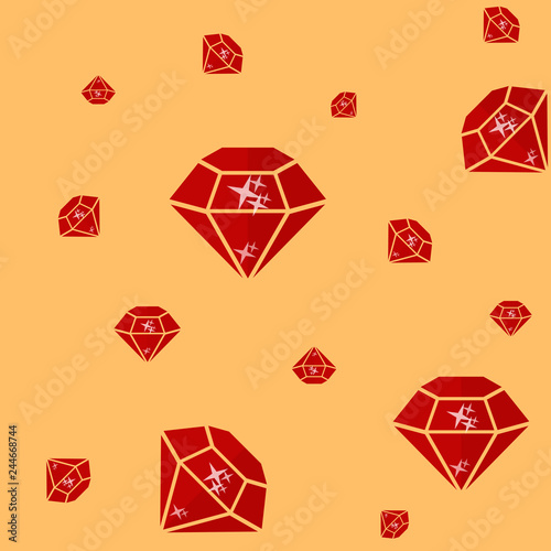 Seamless pattern of ruby gemstones. Vector illustration of repeating background with precious gems.
