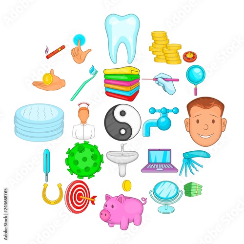 Care of teeth icons set. Cartoon set of 25 care of teeth vector icons for web isolated on white background