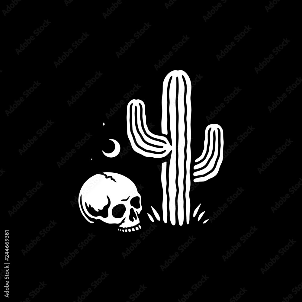 Vetor de SKULL AND CACTUS BLACK BACKGROUND do Stock | Adobe Stock