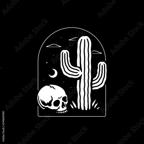 SKULL AND CACTUS BADGE BLACK BACKGROUND photo