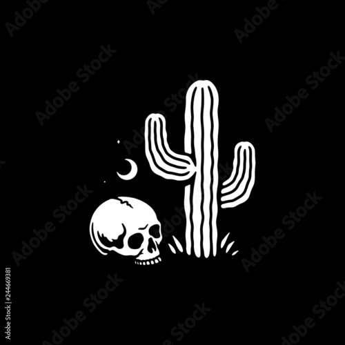 SKULL AND CACTUS BLACK BACKGROUND