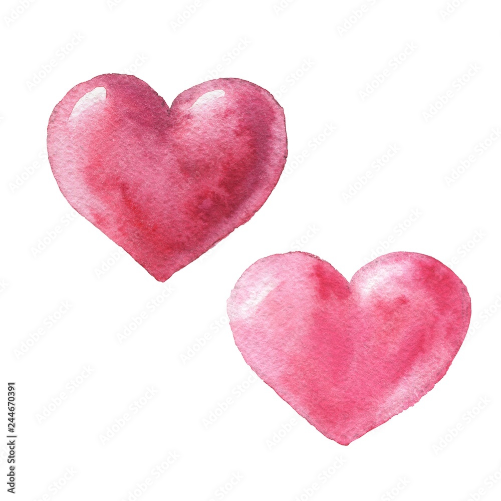 Hand drawn Watercolor hearts isolated on white background. Valentine’s Day illustration.