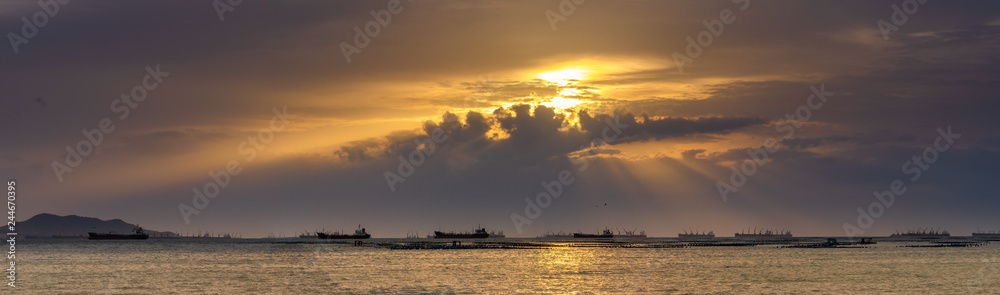 Panoramic view of sunset sky at  Sriracha city with Si Chang island background