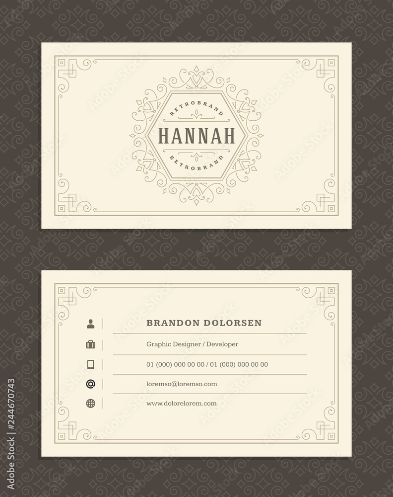 Luxury business card and vintage ornament logo vector template.