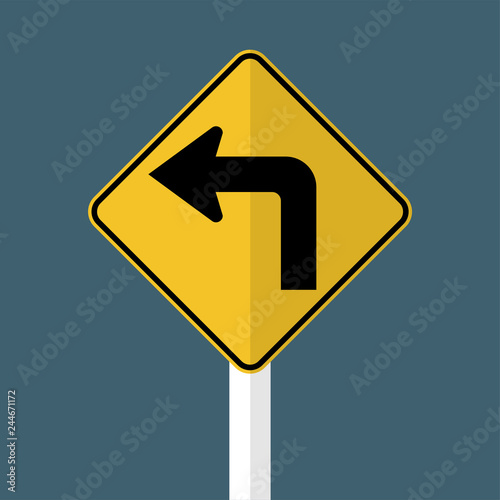 Left turn ahead traffic sign on gray background