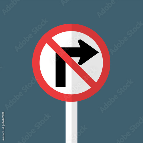 Do not turn right traffic sign on gray background
