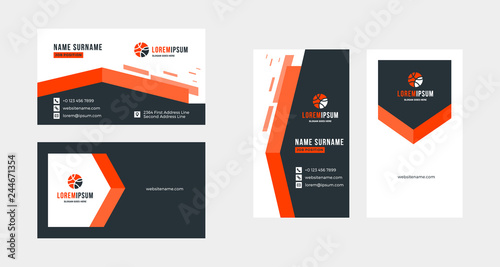 Double-sided creative business card template. Portrait and landscape orientation. Horizontal and vertical layout. Vector illustration