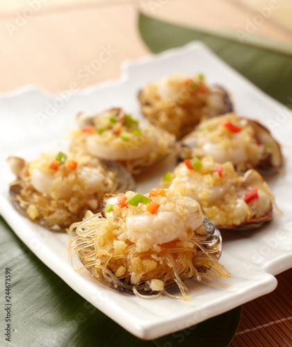 Delicious Chinese cuisine, steamed scallop meat with garlic vermicelli