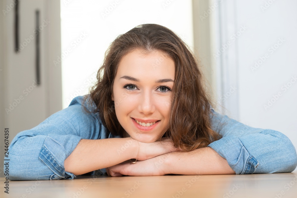portrait of charming young woman with long hairs portrait of charming young woman with long hairs