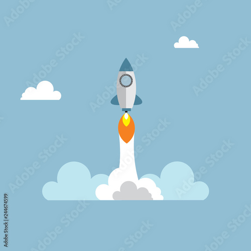 Flat rocket icon. Startup concept. Project development. - Vector