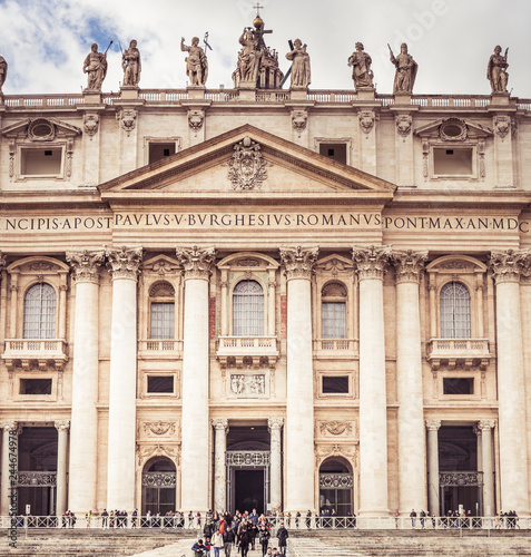 Rome, Italy, December 2018: Statues. Famous colonnade of St. Peter's Basilica in Vatican, Rome, Italy