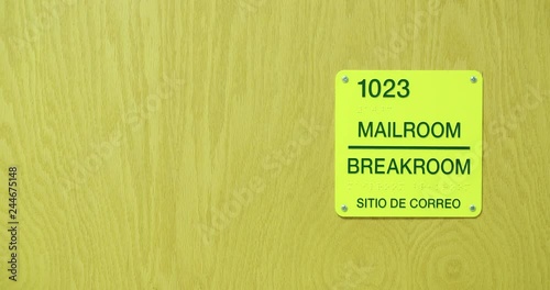 Mailroom Break Room Sign on Door at School Framed Right