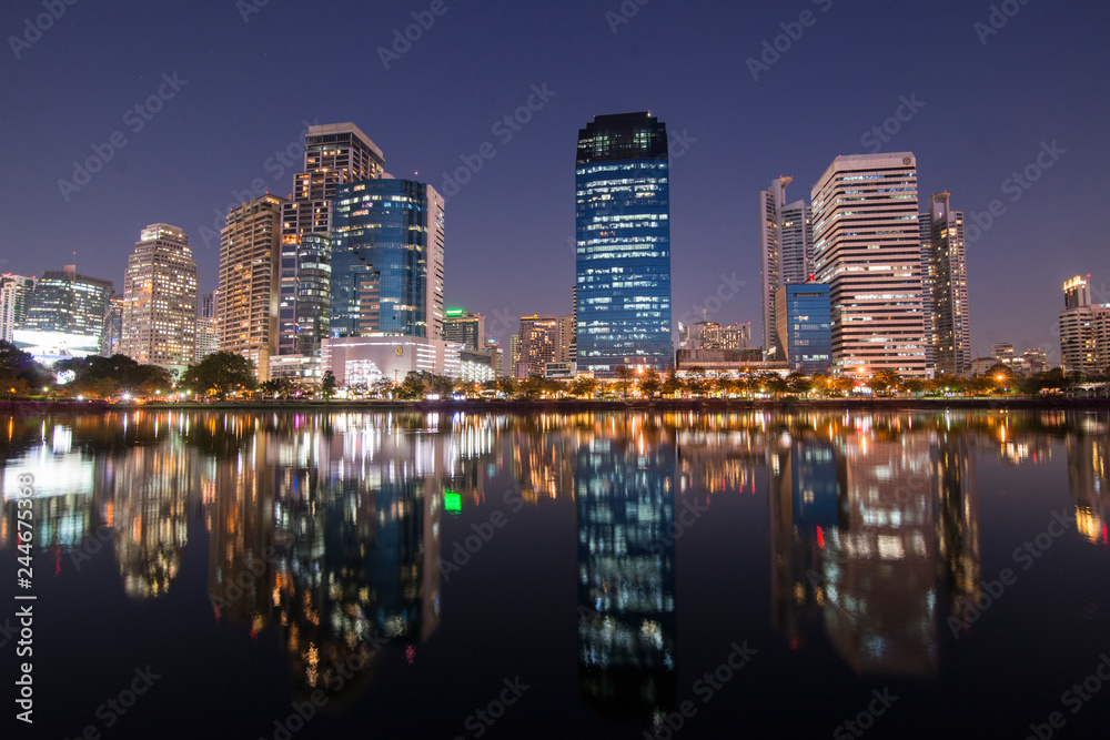 THAILAND BANGKOK RATCHADA LAKE SKYLINE