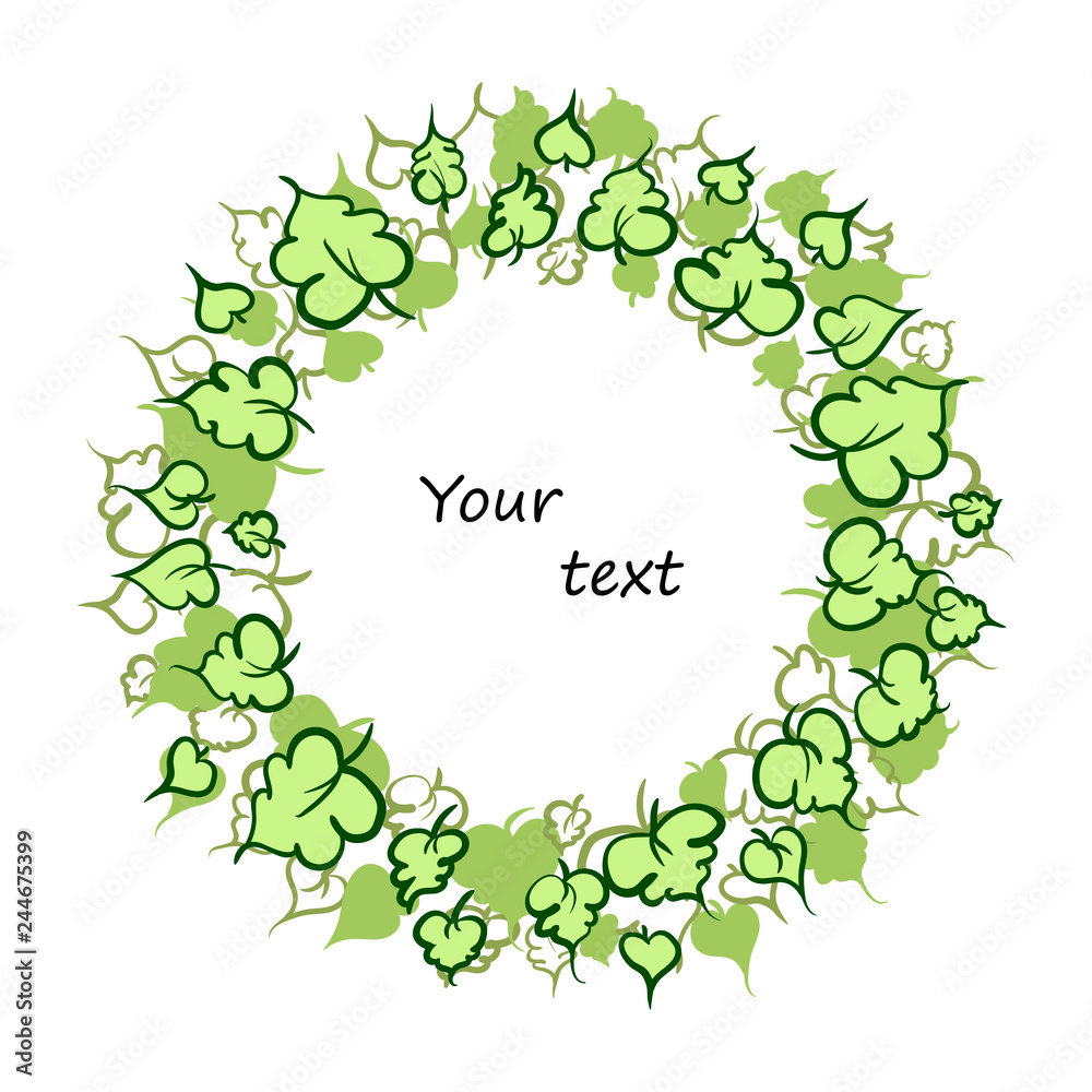 Greeting card with green leaves. Vector in the form of a circle Greeting card with green leaves. Vector in the form of a circle