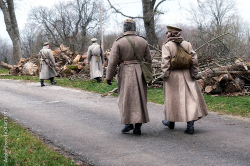 Estonian soldiers patrol the street. 1918 year