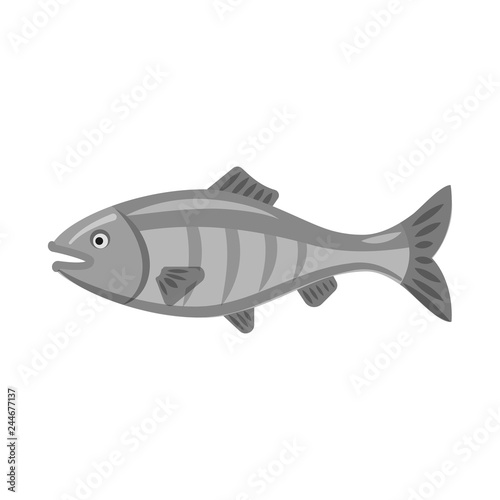 Vector design of fish and fishing sign. Set of fish and equipment stock symbol for web.