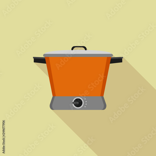 Orange slow cooker icon. Flat illustration of orange slow cooker vector icon for web design