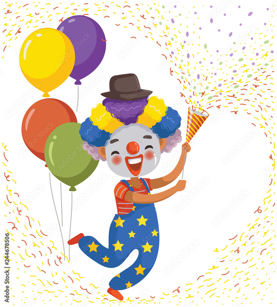 Clown Boy
Funny child clown with balloons. hild throws up a multi-colored tinsel and confetti. Little boy in wig jumping. Having fun celebrating birthday, brazilian , benice of carnival. Clown Boy
Funny child clown with balloons. hild throws up a multi-colored tinsel and confetti. Little boy in wig jumping. Having fun celebrating birthday, brazilian , benice of carnival.