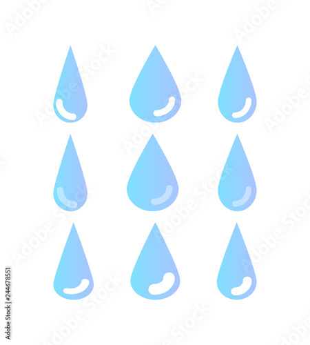 water drops set of turquoise vector icons isolated on white