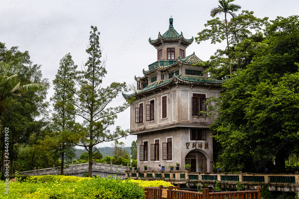 July 2017 – Kaiping, China - Yupei Villa in Kaiping Diaolou Li garden complex, near Guangzhou. Built by rich overseas Chinese, these family houses are a unique mix of Chinese and western architecture July 2017 – Kaiping, China - Yupei Villa in Kaiping Diaolou Li garden complex, near Guangzhou. Built by rich overseas Chinese, these family houses are a unique mix of Chinese and western architecture