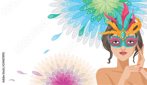 Women masquerade mask for celebration. Venetian style painted carnival face masks collection for party Fantasy or Fancy, decoration or masquerade realistic. Various colors and differences. Vector