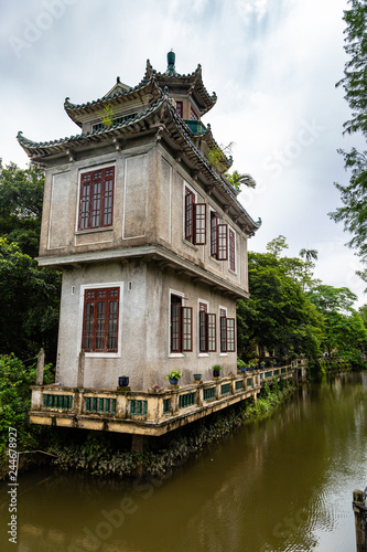 July 2017 – Kaiping, China - Yupei Villa in Kaiping Diaolou Li garden complex, near Guangzhou. Built by rich overseas Chinese, these family houses are a unique mix of Chinese and western architecture photo