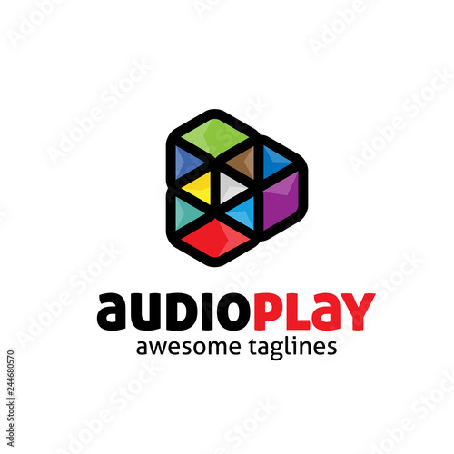 geometric triangle color creative play digital Media logo vector concept