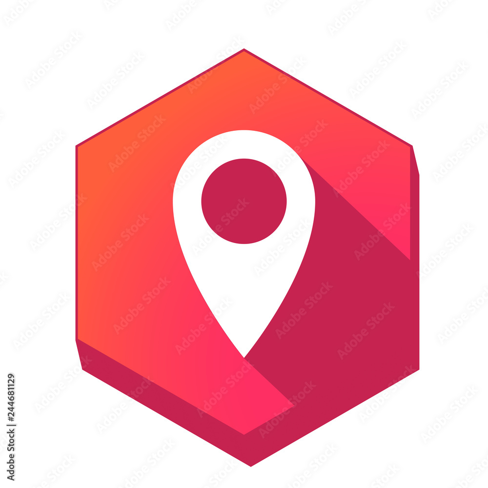 ikona z długim cieniem na tle sześcioboku