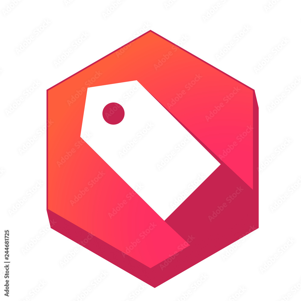 ikona z długim cieniem na tle sześcioboku