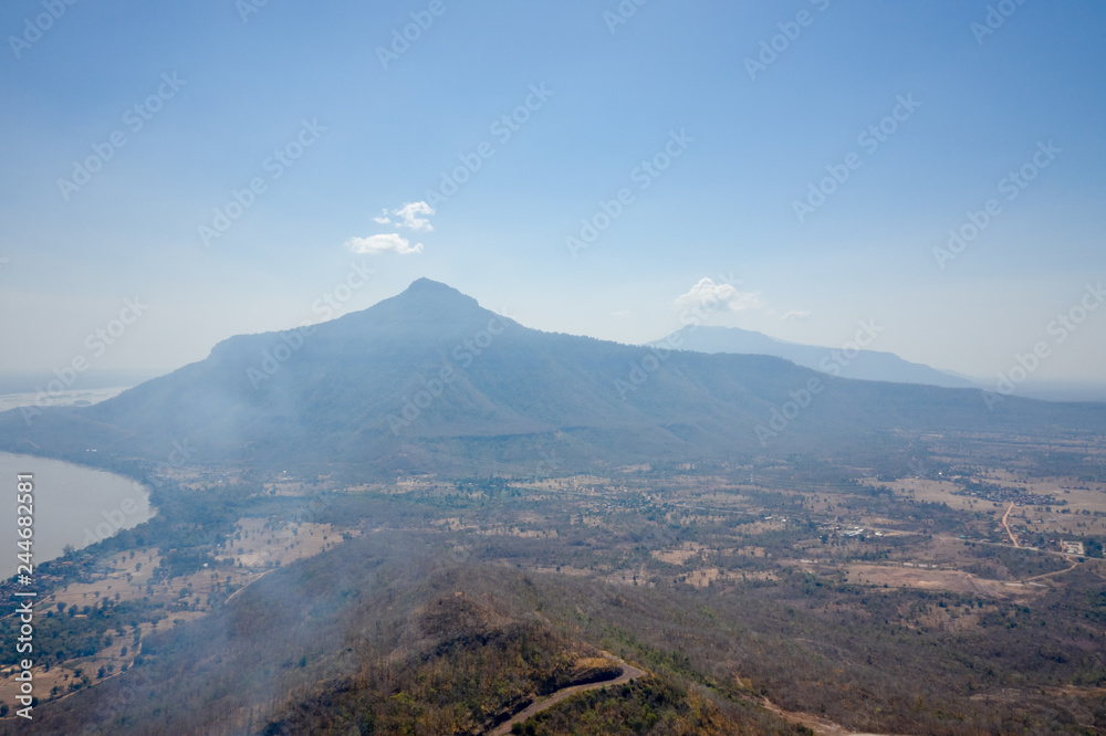 Obraz premium Top view of Pakse Bridge and Mekong River in Laos