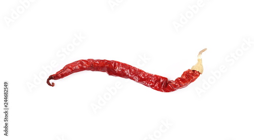 Dry spicy pepper isolated on white background, top view