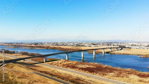 埼玉大橋と利根川　日本の風景　ドローン空撮