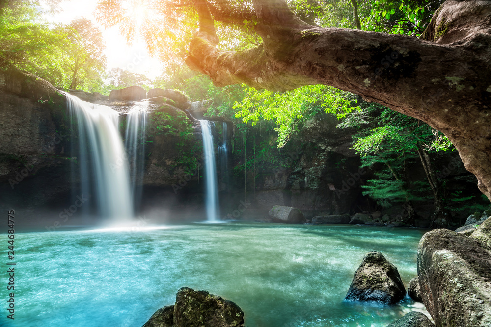 Haew Suwat Waterfall at Khao Yai National Park, Thailand   - obrazy, fototapety, plakaty 