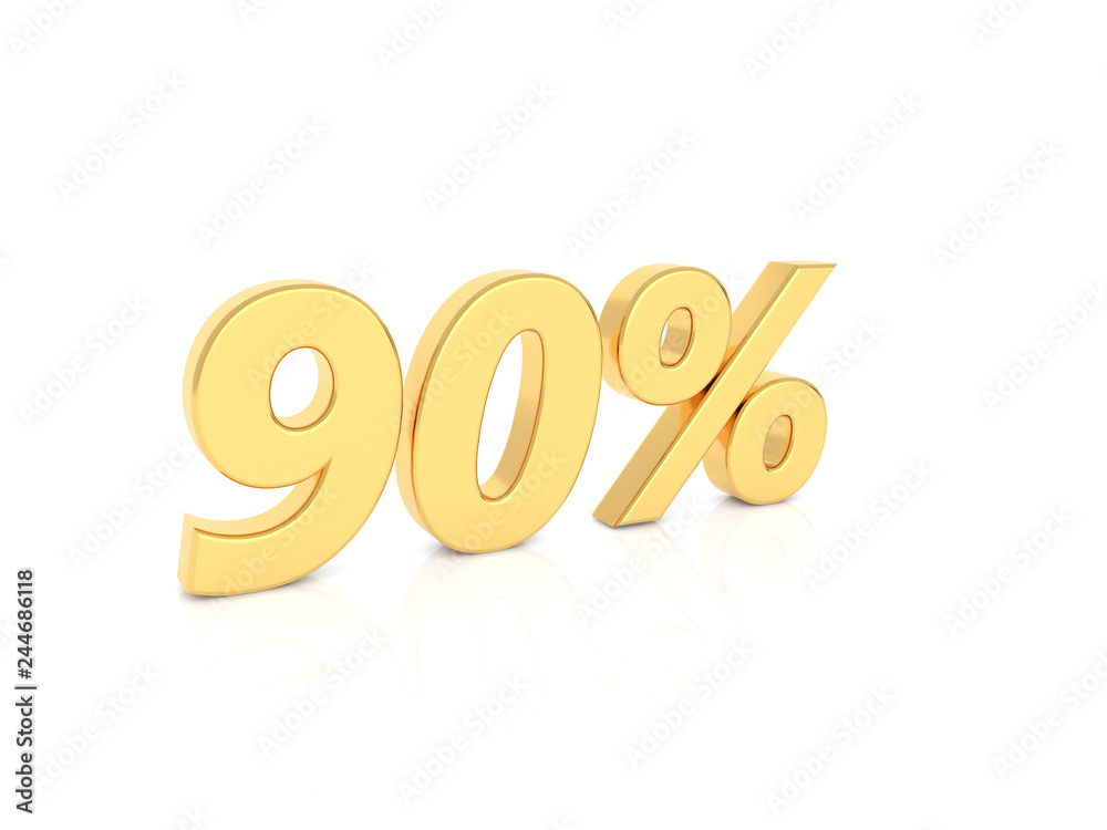90% gold number on a white background. 3d render illustration. 90% gold number on a white background. 3d render illustration.