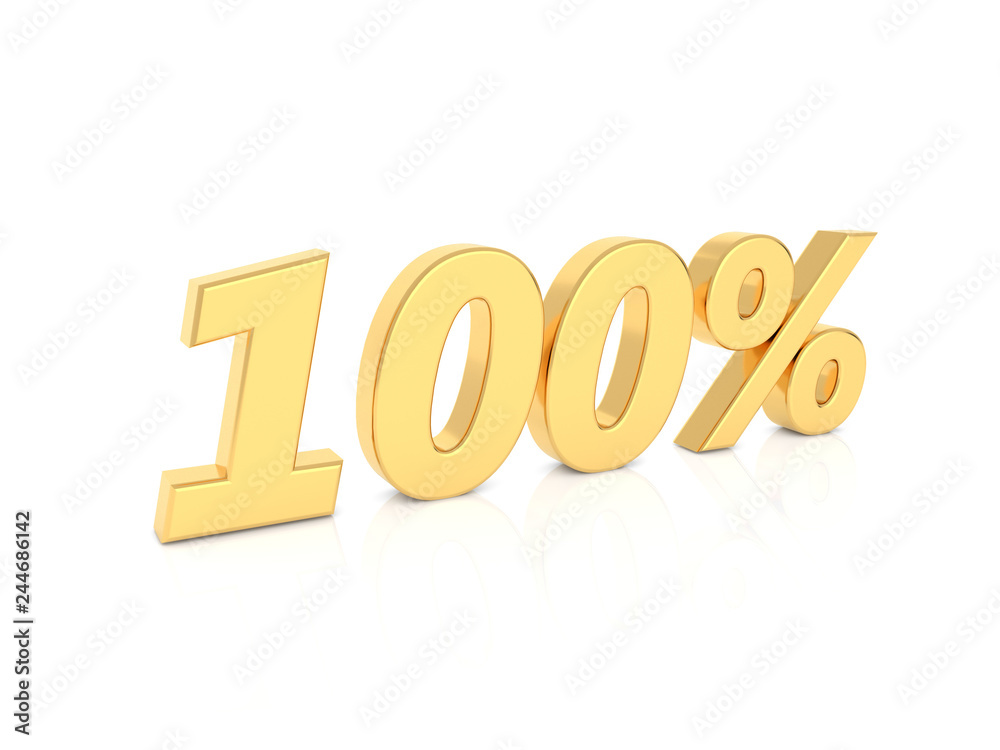 100% gold number on a white background. 3d render illustration. 100% gold number on a white background. 3d render illustration.
