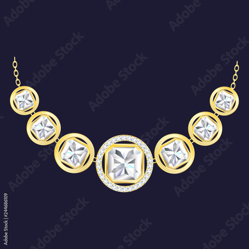 Golden diamond necklace icon. Realistic illustration of golden diamond necklace vector icon for web design