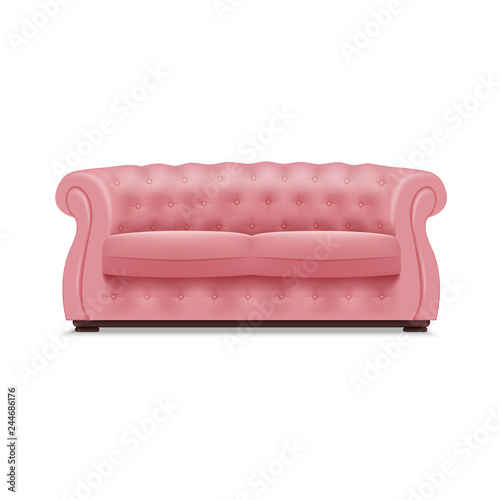 Pink leather sofa icon. Realistic illustration of pink leather sofa vector icon for web design isolated on white background