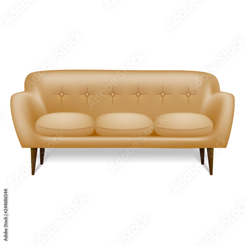 White leather sofa icon. Realistic illustration of white leather sofa vector icon for web design isolated on white background