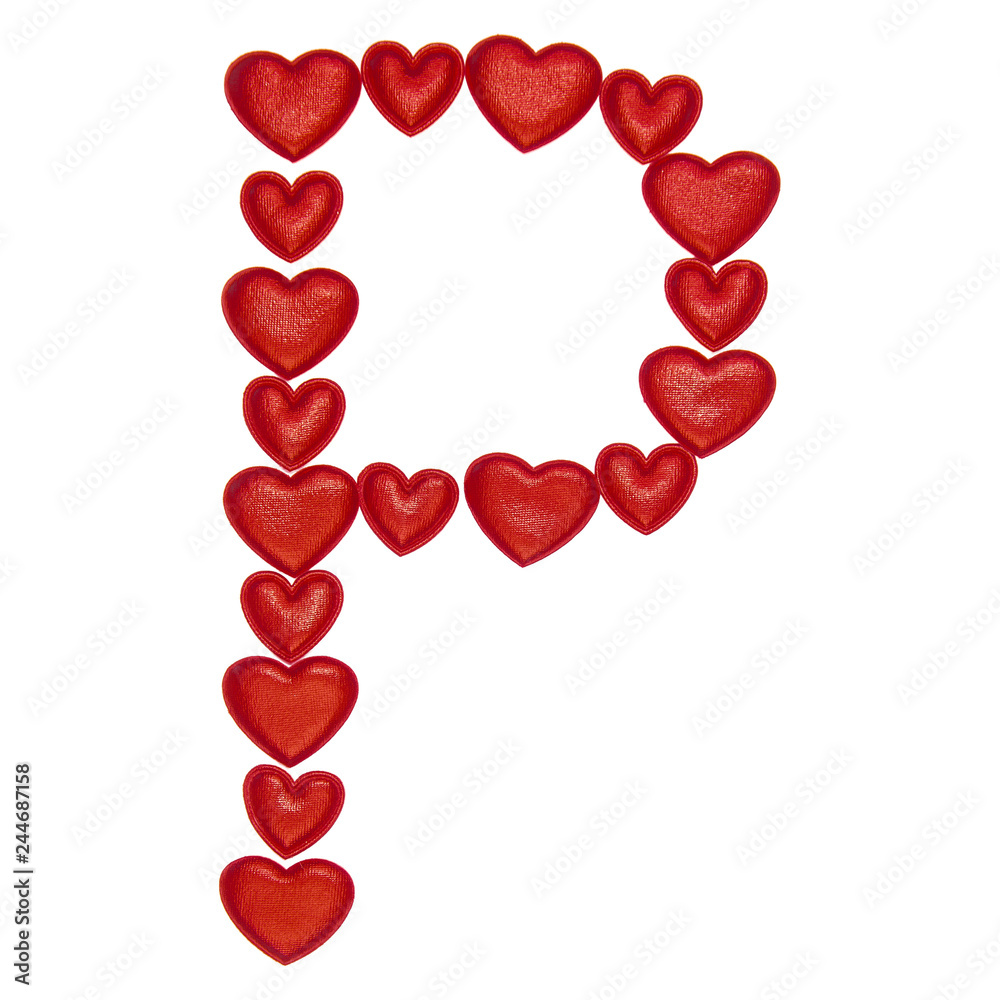 Letter P made from decorative red hearts. Isolated on white ...