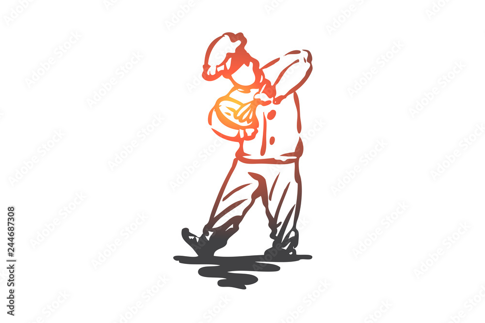 Boy, cook, whips, dough, baker concept. Hand drawn isolated vector. Boy, cook, whips, dough, baker concept. Hand drawn isolated vector.
