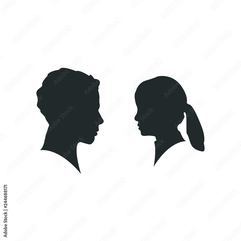 Man and woman silhouette face to face Isolated on white background. silhouette couple in love, kiss moment.