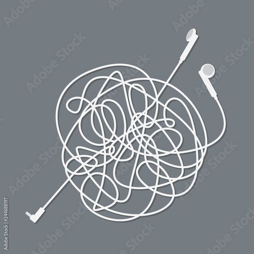 White headphones tangle thread line design vector